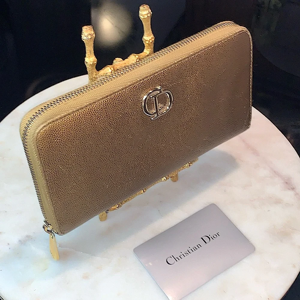 CHRISTIAN DIOR ZIPPY WALLET GOLD METALLIC MADE IN SPAIN